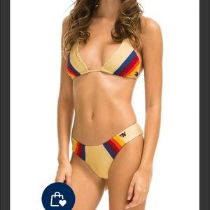 Aviator Nation Gold 5 stripe Bikini Set 2pc L NWT
